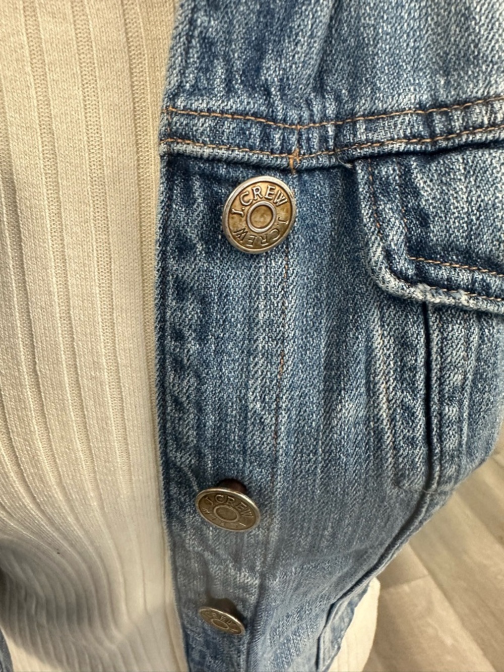 J Crew Classic Blue Sleeveless Denim Vest with Yellow Fabric Back (1022) - Picture 6 of 10